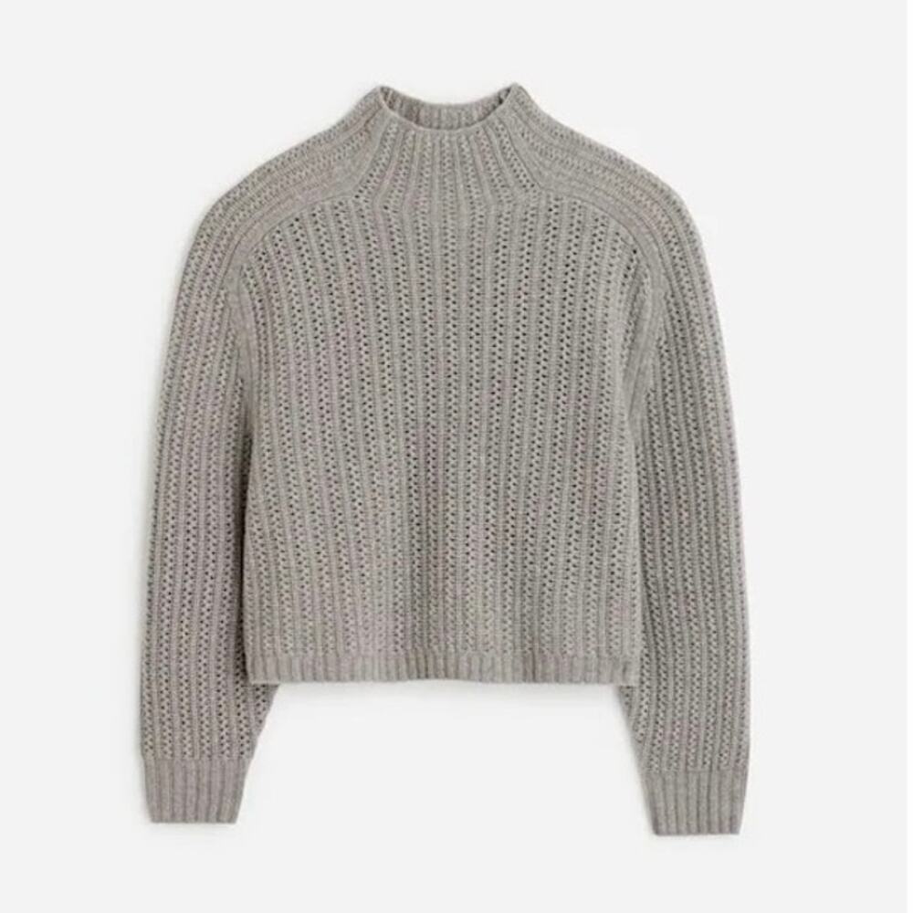 NWOT Madewell 100% Merino Wool Pointelle-Stitch Mockneck Sweater Grey Small - Picture 1 of 7